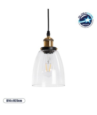 GLOBOSTAR® WICKHAM 01168 Vintage Κρεμαστό Φωτιστικό Οροφής με Ντουί 1 x E27 AC 220-240V IP20 - Χρυσό & Διάφανο - Μ14 x Π14 x Y23cm